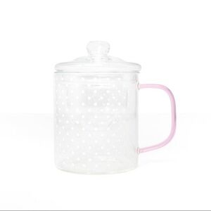 Target Bullseye Playground Clear Glass Tea Infuser Mug Polka Dot w/ pink handle